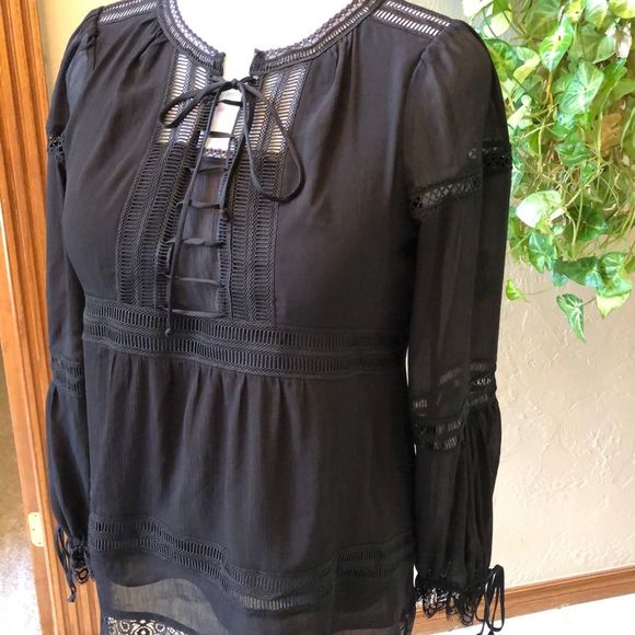 White House Black Market Tops - HOST PICK 🌺 WHBM Petite Black Lace-Up Boho Blouse